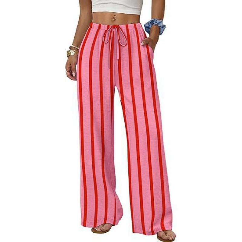 2026 Womens Wide Leg Pants With Drawstring Waist Pockets Loose Fit Comfortable Casual Trousers