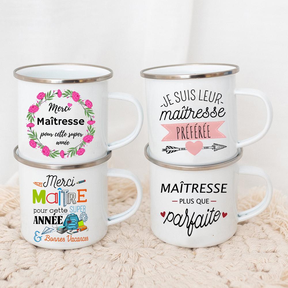 Merci Maîtresse Printed Mugs Coffee Cups Drinks Water Milk Cup Enamel Mug Gifts Idea for Teacher End of School Year Gift