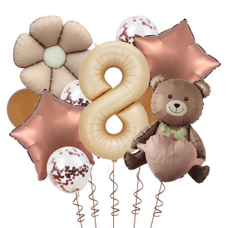 Matte Love Bear Colored Daisies 40 Inch Caramel Cream Aluminum Film Sequins Latex Balloon Birthday Set