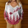 Women's Casual V-Neck Long Sleeve Knitted Christmas Print Pullover