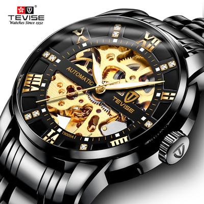 TEVISE Luminous Hollow Men's Watch Waterproof Steel Band Fashion Watch Automatic Mechanical Watch