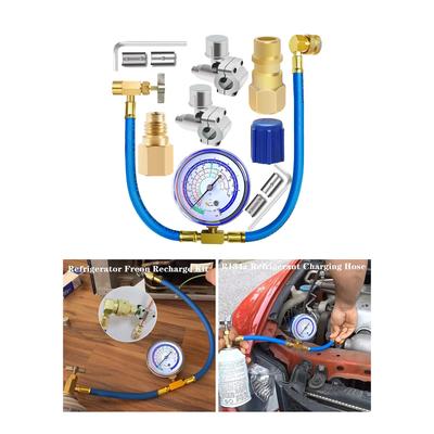 Set profesional furtun de încărcare R134A cu manometru, cuplă rapidă și adaptoare pentru service eficient al aerului condiționat