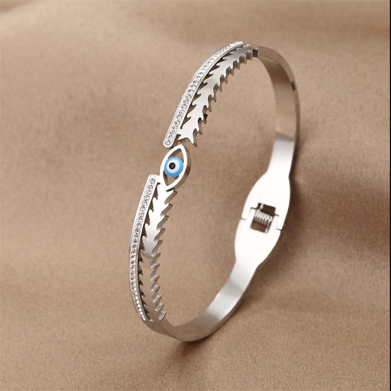 

Minimalist Hollow Evil Eye Stainless Steel Bracelets for Women Dainty Rhinestone Waterproof Bangle Stackable Jewelry Gift