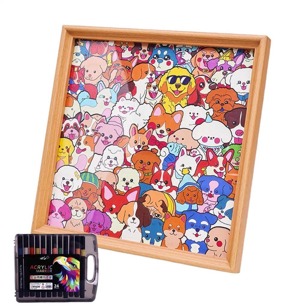 Cartoon Puppy Hand-drawn Puzzle DIY Coloring Dog Photo Frame Color Your Own Puzzle Home Decor For Kids Animal Lovers