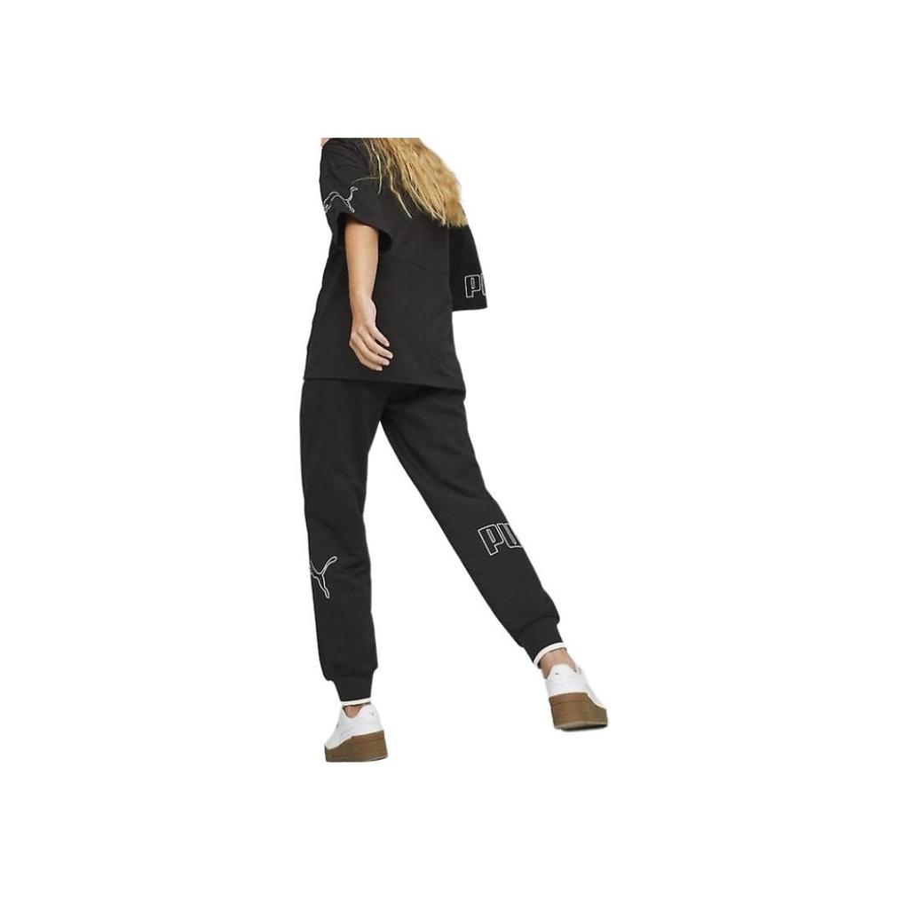 Puma Logo Print Drawstring Cuffed Knit Joggers Women Bottoms Black 673639-01