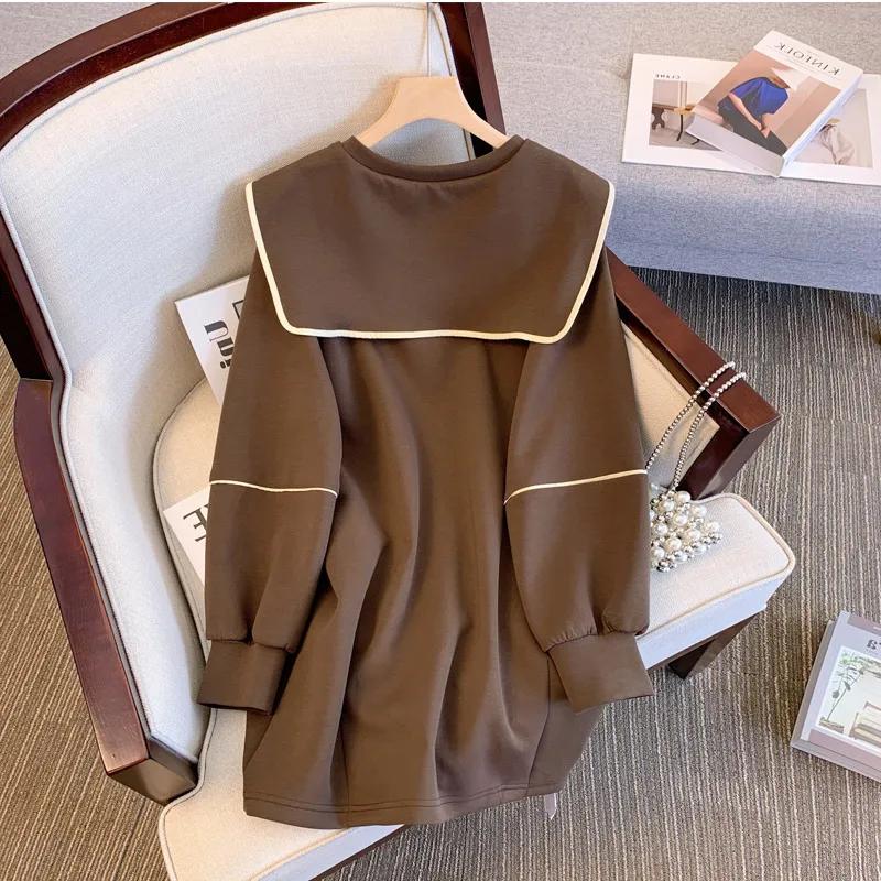 

Женская осенне-зимняя корейская толстовка с большим воротником и кукольной юбкой, омолаживающая, повседневная, элегантная S