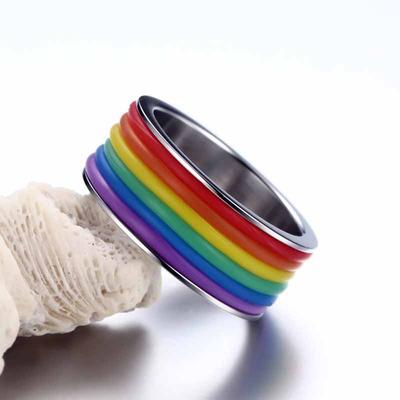 Rainbow Color Rings Silicone Stainless Steel Round Shape Ring LGBT Finger Ring Fashion Gifts