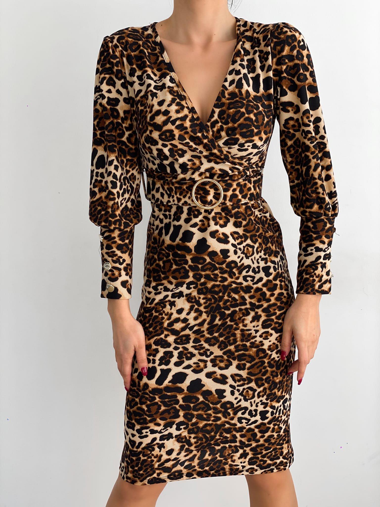 

Leopard Pattern Belted Double Breasted Dress.