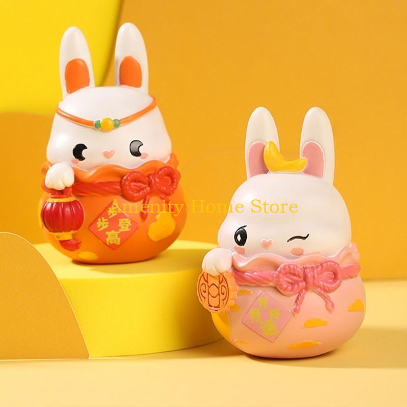 F26C MidAutumn Festival Mini Resins Bunnies, Animal Figures for Home and Garden