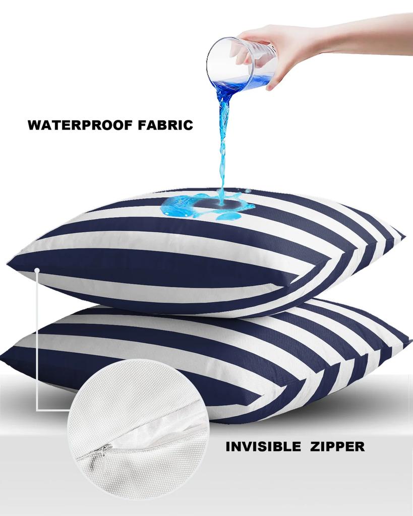 Navy Blue White Stripes Waterproof Pillow Cover Home Office Decoration Pillow Case Chair Sofa Cushion Cover