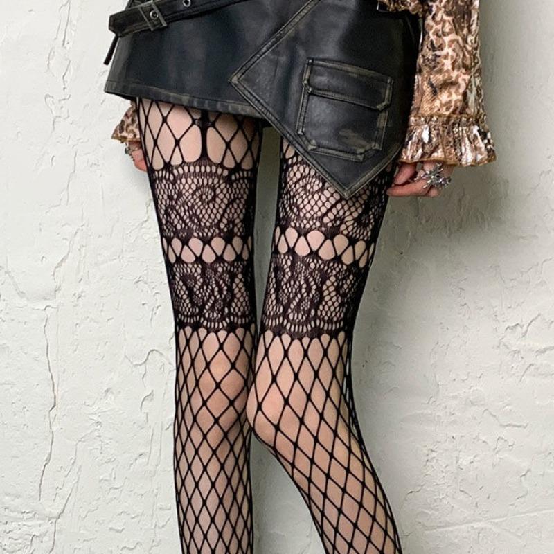 High Street Goth Punk Fishnet Stockings Women Sexy Hollow Out Pantyhose Exotic Subculture Gothic Lolita Y2k JK Slim Mesh Tights