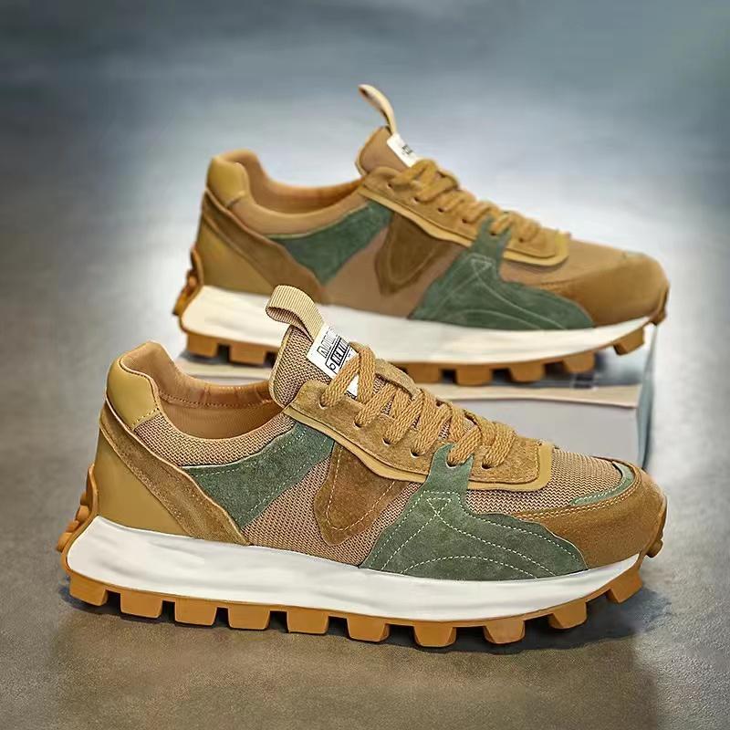 Color Block Fashion Chunky Sneaker Men Running Shoes Casual Leather Fabric Breathable Height Increased Platform Sport Shoes