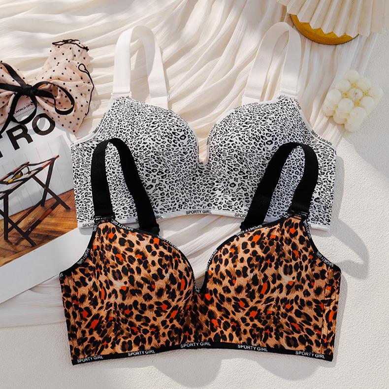 Nahtloser BH Sexy Leopardenmuster Unterwäsche Damen Einteiliger Glatter BH Vollschalen-BH Push-up-BH