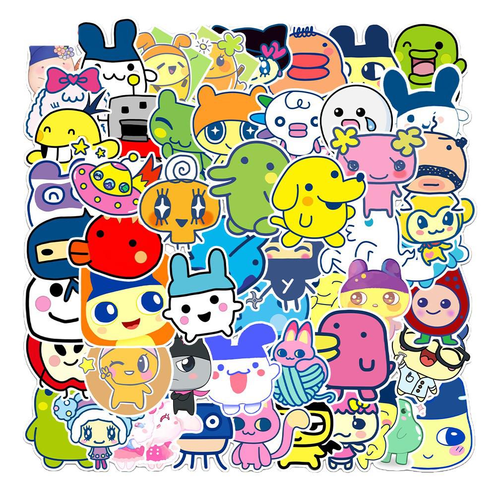 54 Cute Cartoon Tamagotchi Stickers for Skateboards, Stationery, and Notebooks - DIY Decorative Set