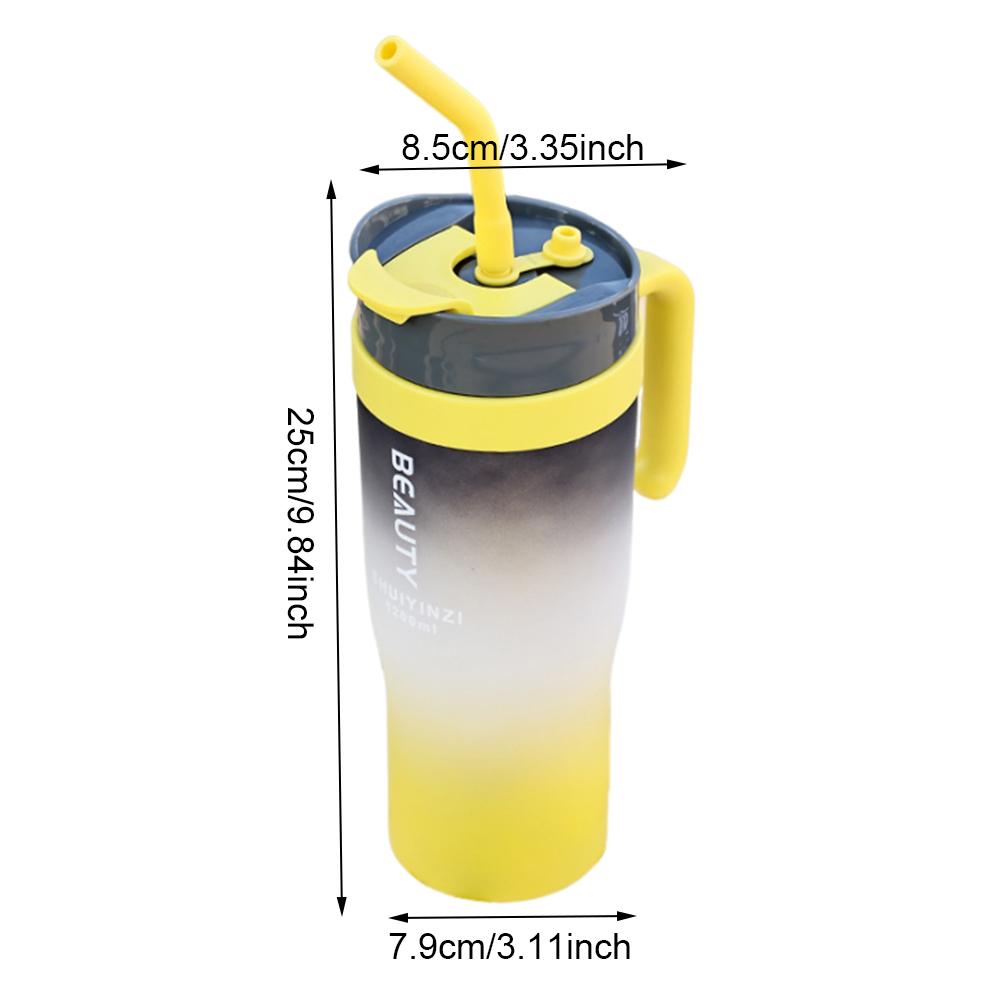1200ml Gradient Water Tumbler Cup with Handle & Straw Gift for Boy Girl (Yellow)