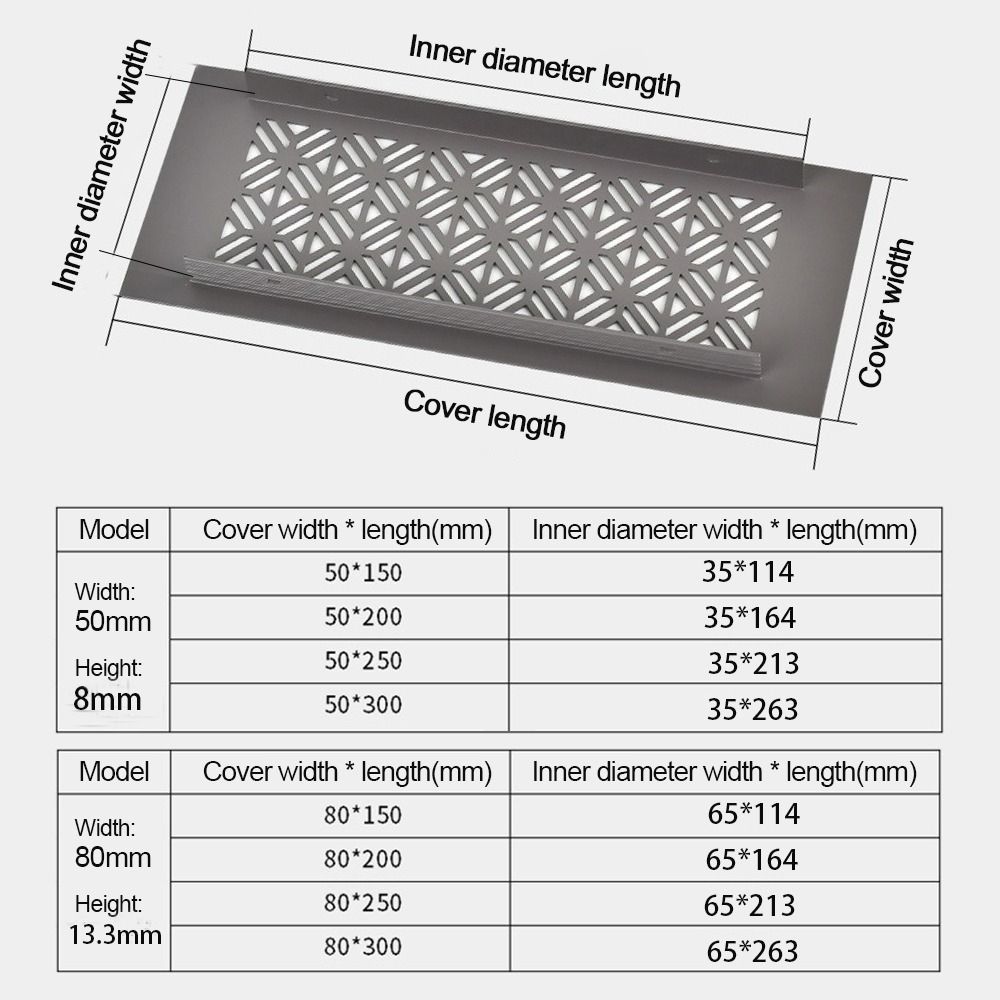 Aluminum Alloy Vents Cover Rectangle Louver Ventilator Grille Cover 50/80mm Wide Breathable Mesh Hole Ornaments