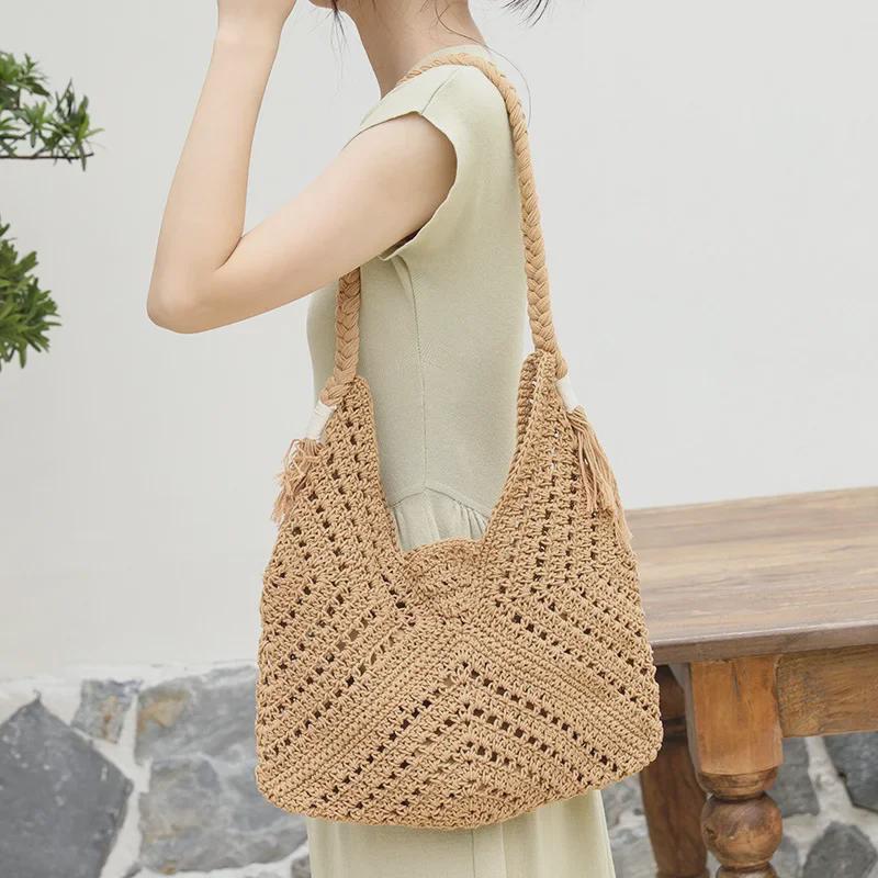 Knitted Retro Shoulder Bag with Inner Pocket – Fashionable Woven Commuter Handbag