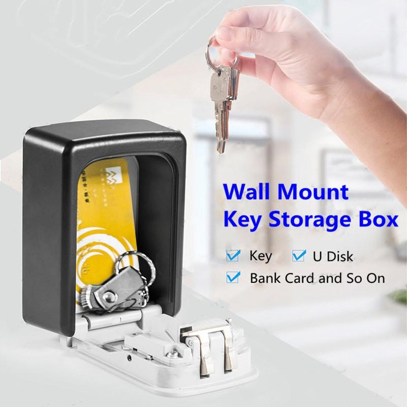 Wall Mount Key Safe Box Weatherproof Key Storage Secret Box Organizer 4 Digit Combination Password Security Code Lock Nokey Home