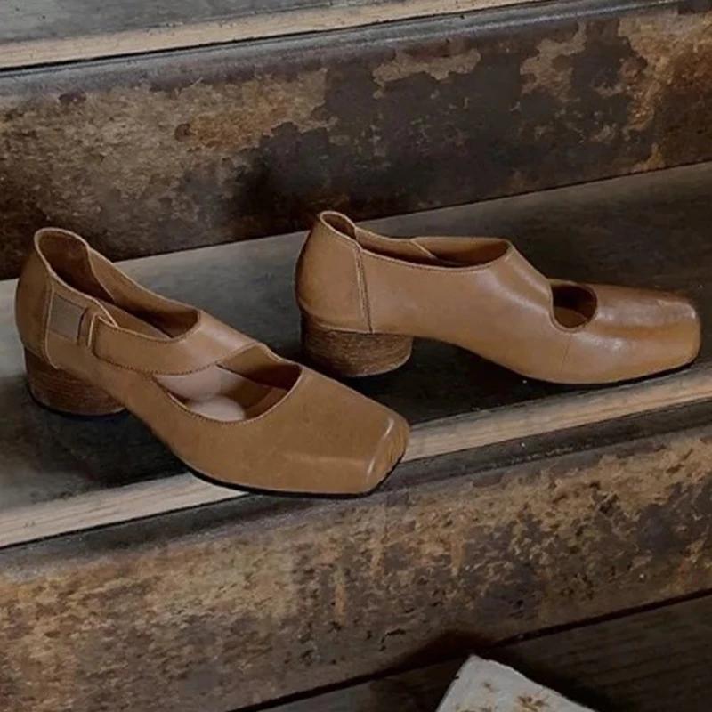 Women Mary Jance Shoes Square Toe Designer Shoes Fashion Heeled Sandals 2025 Elegant Dress Ballet Pumps Mujer Zapatillas