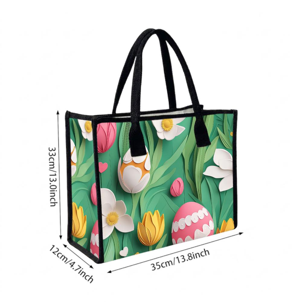 Easter Floral Tote Bag Spring Holiday Handbag Fashion Outdoor Shopper Bag