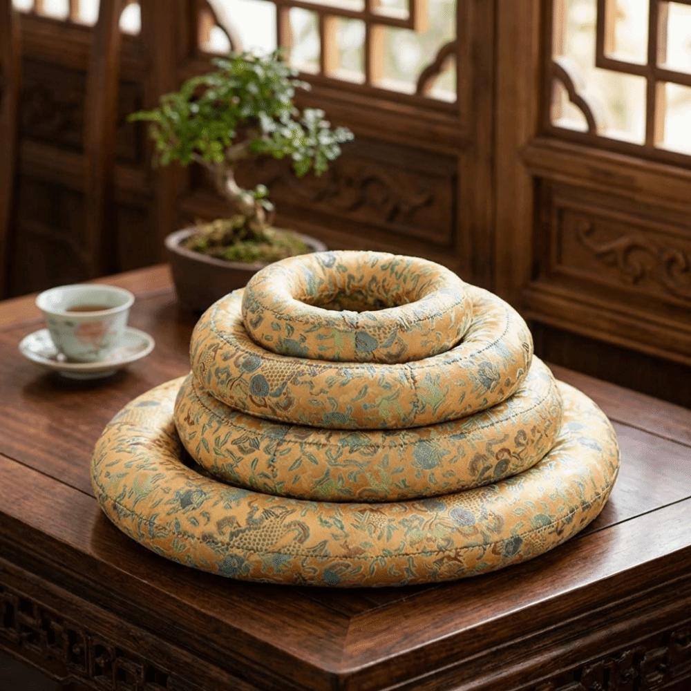 Brocade Singing Bowl Mat Donut Shape Wooden Fish Coaster Sound Copper Out Mat Meditation