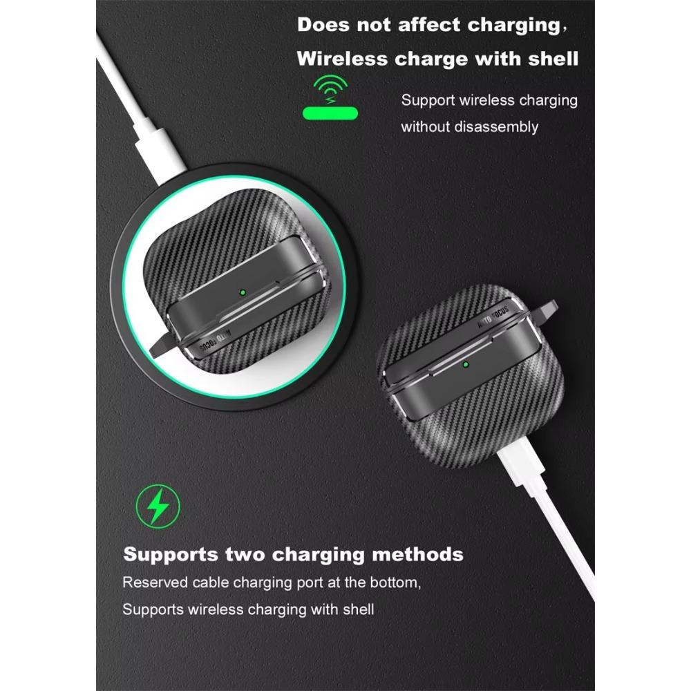 Carbon Fiber Armor Earphone Protective Case For Apple Airpods 4 3 1&2 Pro 2 2nd Gen Anti-Lost Hook Cover for Airpods Pro 3 2025