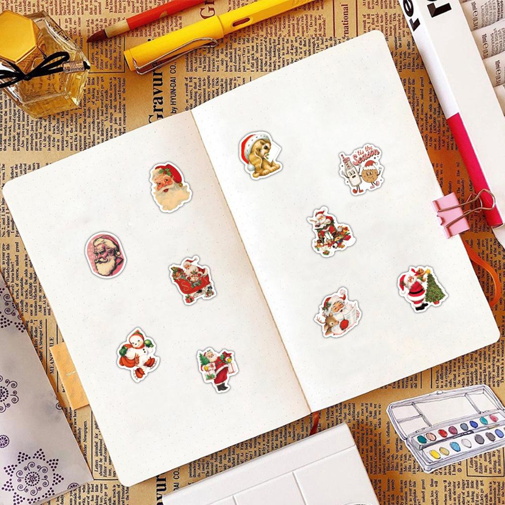 60 Retro Christmas Stickers Decorate Luggage Refrigerator Water Cup Computer Waterproof Stickers
