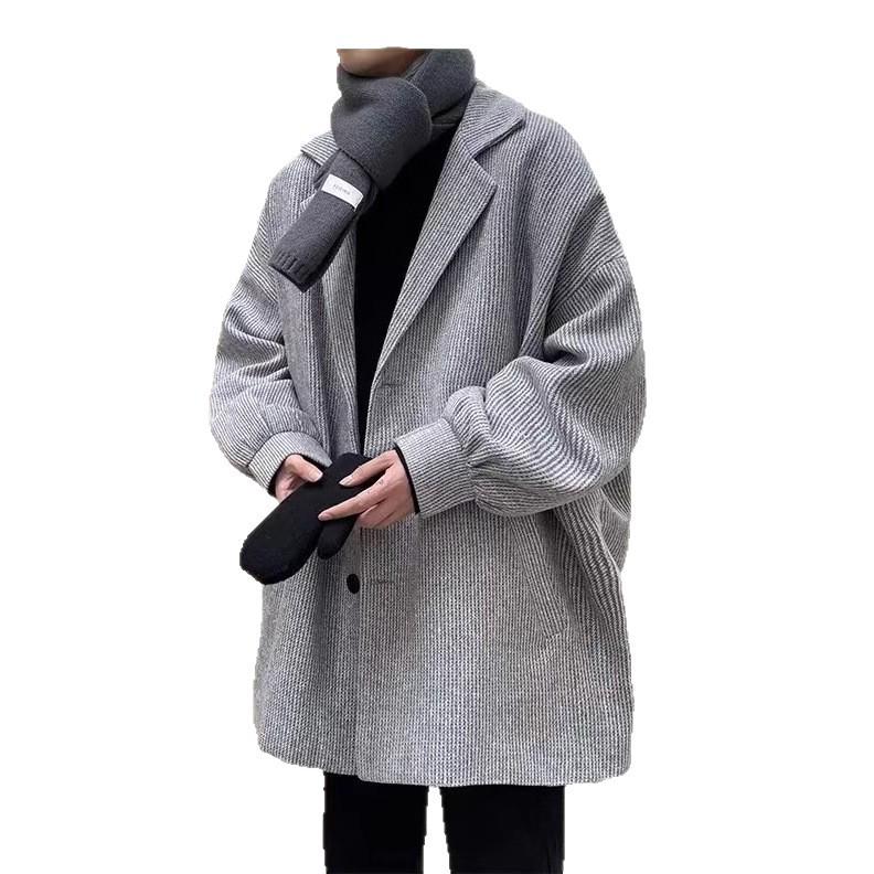 Men's Trendy Loose Plaid Wool Jacket - Spring/Autumn Korean Style