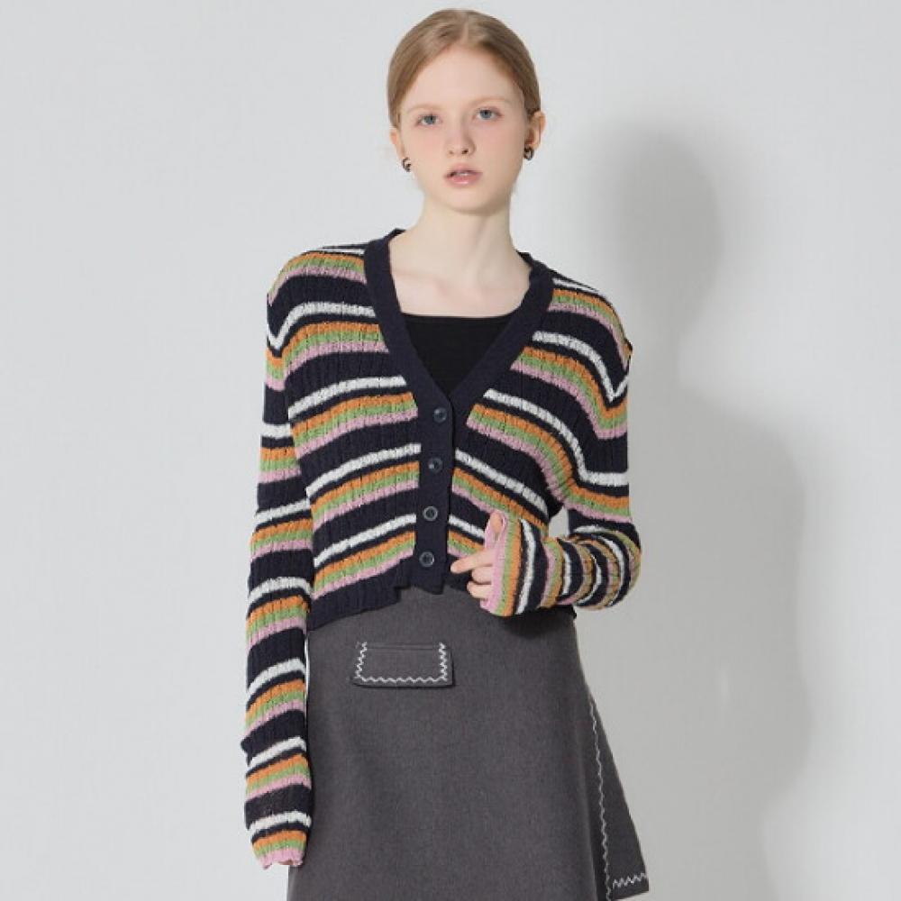 Ozoc V Neck Color Stripe Cardigan