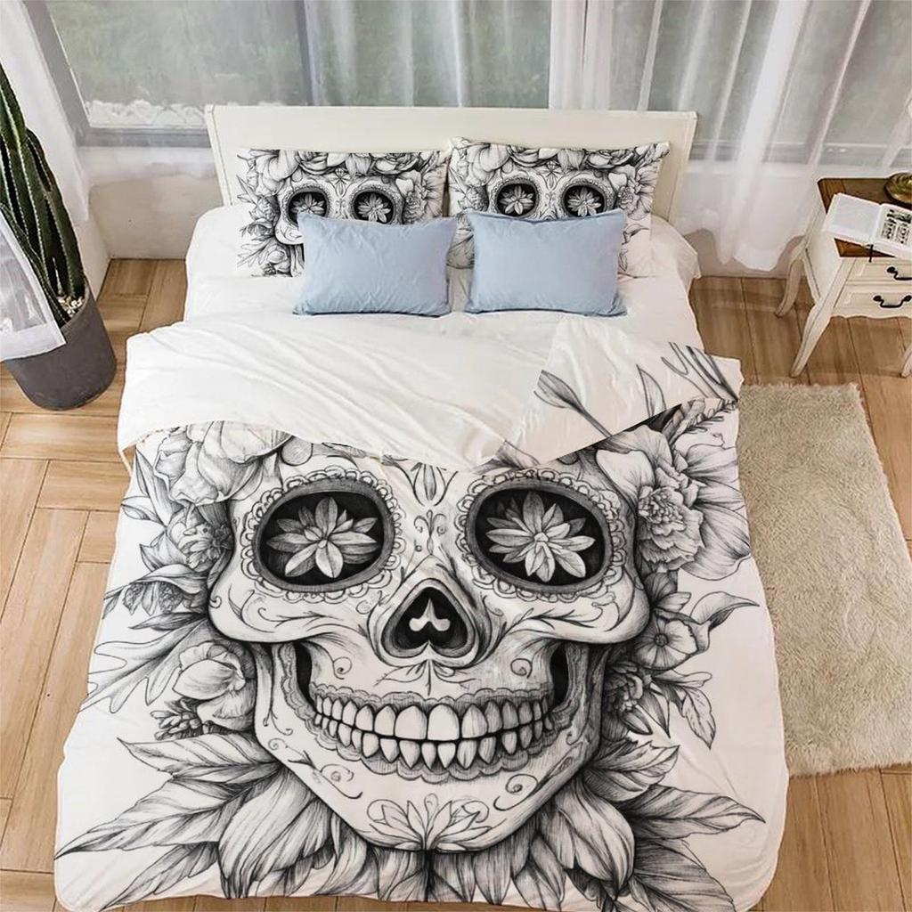 Skull Comforter Covers Printed Duvet Cover Bedding Set Suitable Children'S Kids And Adults Warm Soft Breathable And Comfortable