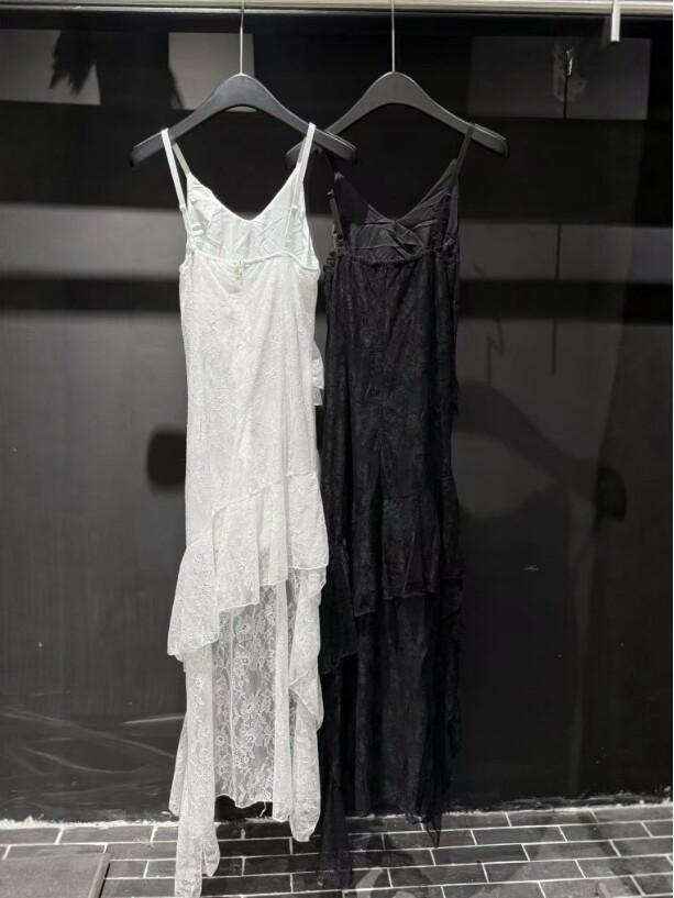 Women's 2025 Irregular Ruffle French Lace Sling Dress with Waist-Cinching and Slimming Design