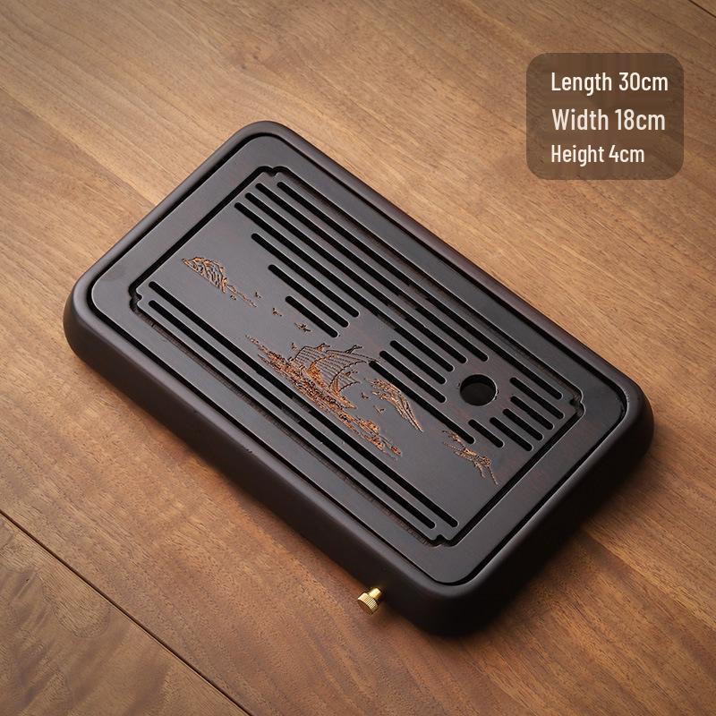 Bamboo Tea Tray with Water Storage - Simple Rectangular Design for Tea Sets
