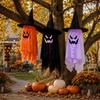 Halloween Hanging Ghost Decoration with Witch Hat and LED Lights for Indoor Outdoor Party Haunted House Yard Hanging Decor