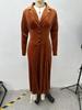 2025 Women's Solid Color Button-Up Lapel Dress with Cinched Waist and A-line Skirt, 3/4 Sleeves