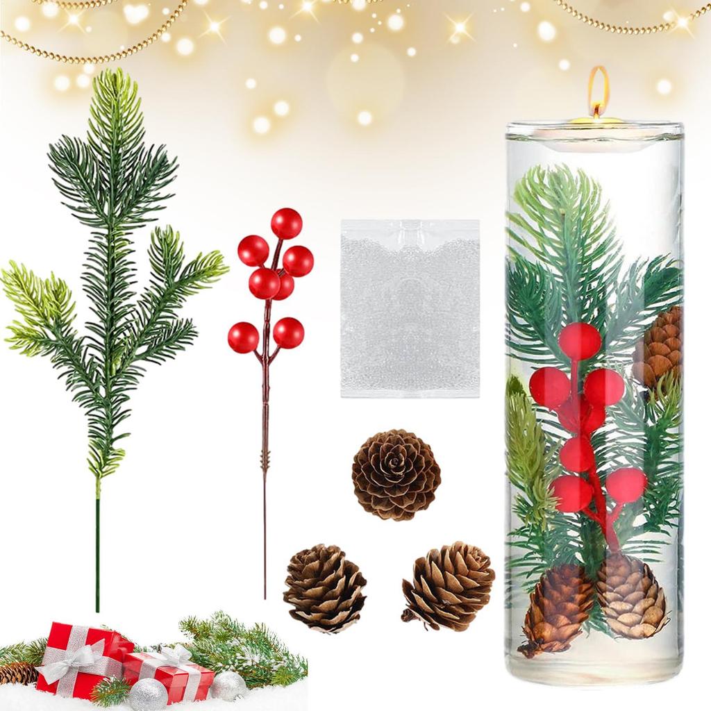 DIY Weihnachts-Zweige Vasen Set Künstliche Weihnachts-Rote Beeren-Zweige Gefälschte Tannenzapfen Für Heimdeko Hochzeitsfeier Zubehör