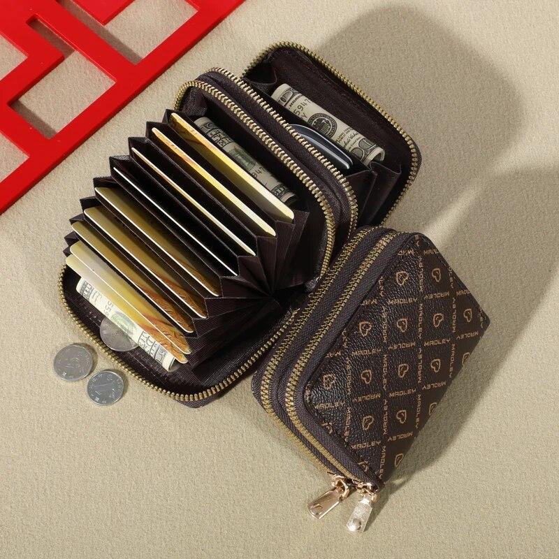 Women's Short Wallet Large Capacity Multiple Card Slots Coin Purse Card Holder With ID Window Zipper Card Cases Holder Student Handbag