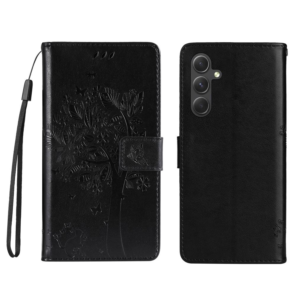 Etui na telefon Samsung Galaxy A55 5G ze stojakiem Wzór drzewa dla kota Skórzany portfel Pokrowiec na telefon komórkowy