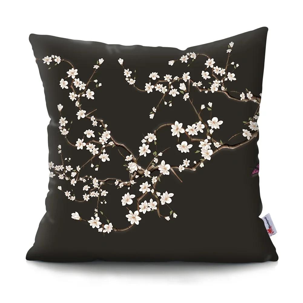 Federa Cuscino Pittura Paesaggistica Cinese Fiori di Prugno Retrò Poliestere Stampato Federa Cuscino Decorazione per la Casa