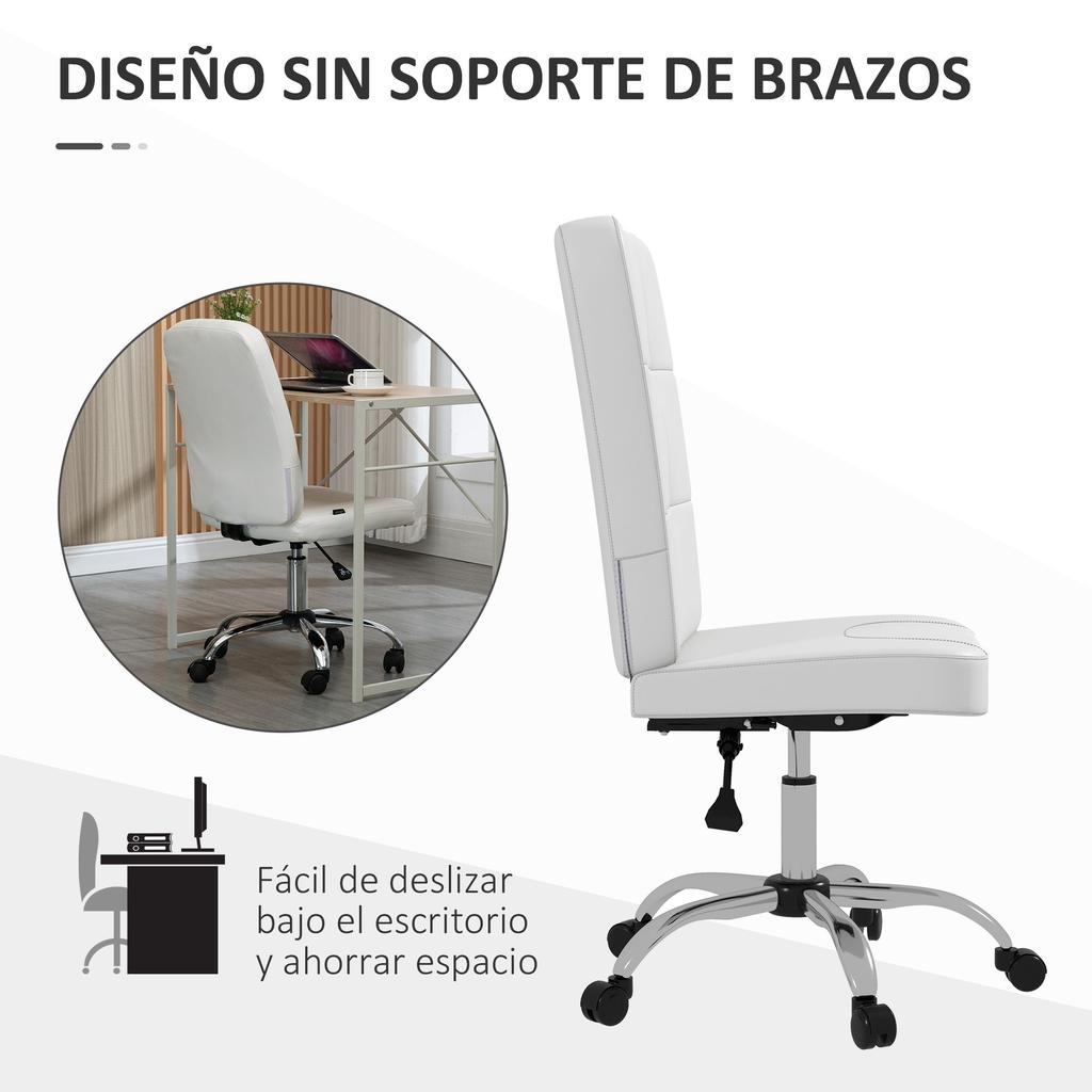 Armless Office Chair Swivel Desk Chair With Adjustable Height Synthetic Leather 45x59x90 100 Cm White