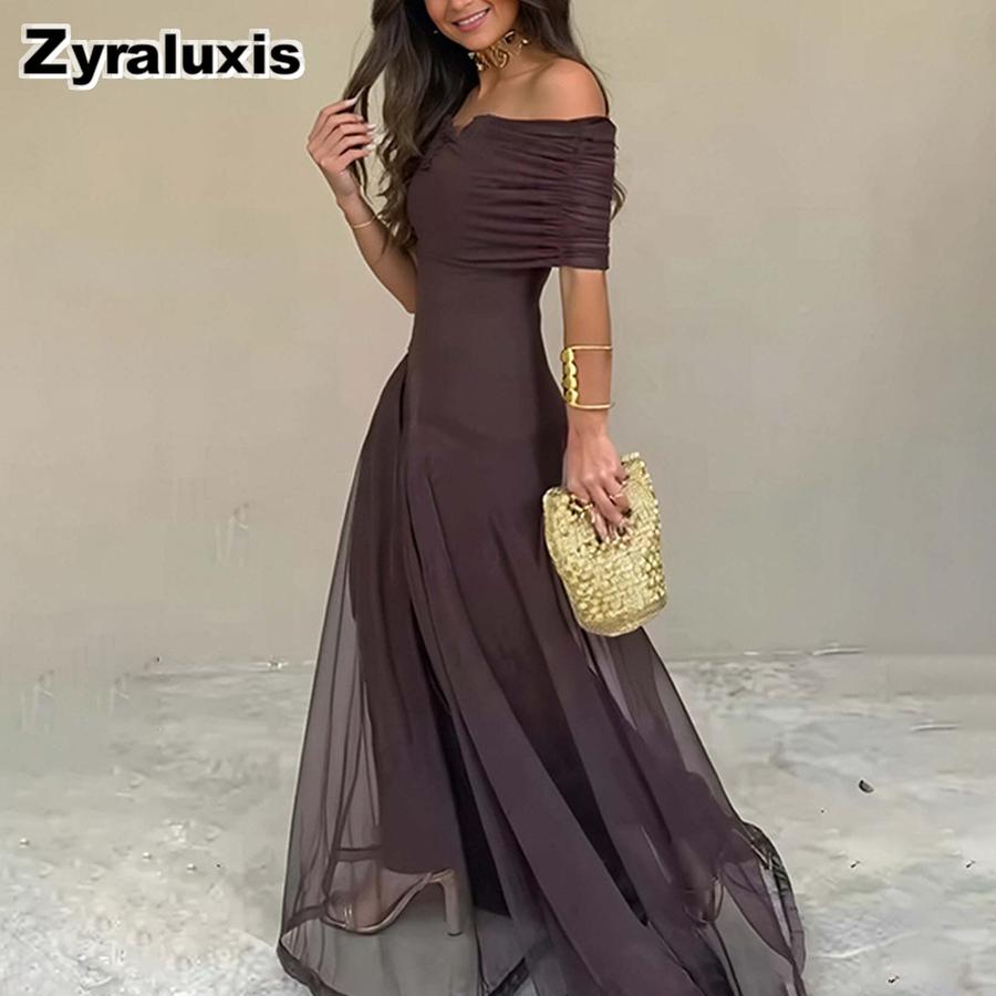 Autumn New Arrivals Women's Elegant One-Shoulder Semi-Sheer Dress Long Gown