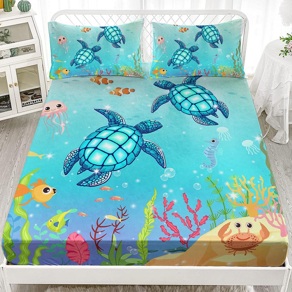 Ocean Turtle Pattern Sheet Three-Piece Digital Printing Bedding Sheet Three-Piece Children Adult