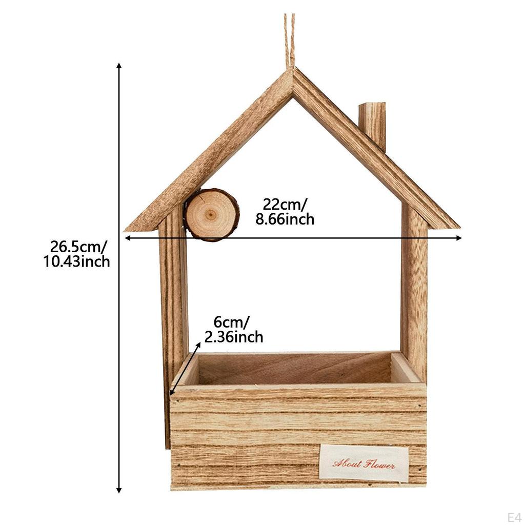 Wood Bird Feeder Birds Food Container Outside Weatherproof Window with Perch for Patio