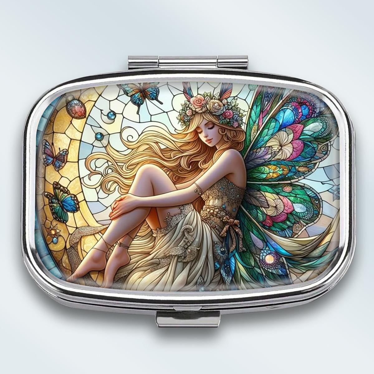 

Portable Pill Box with 2 Compartments, Mini Metal Medicine Organizer Case, Cute Printed Pill Container for Vitamins, Pills, Jewelry, Travel, Daily Use разноцветный