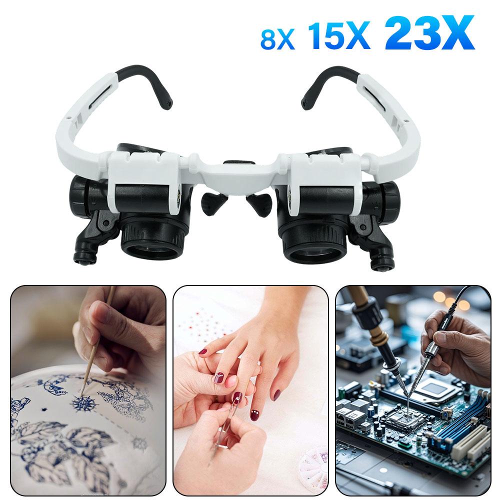 Magnifying Glass 8X/15X/23X Jeweler Watchmaker With LED Light Telescopic Headband Magnifier Glasses Reading Loupes Eyewear
