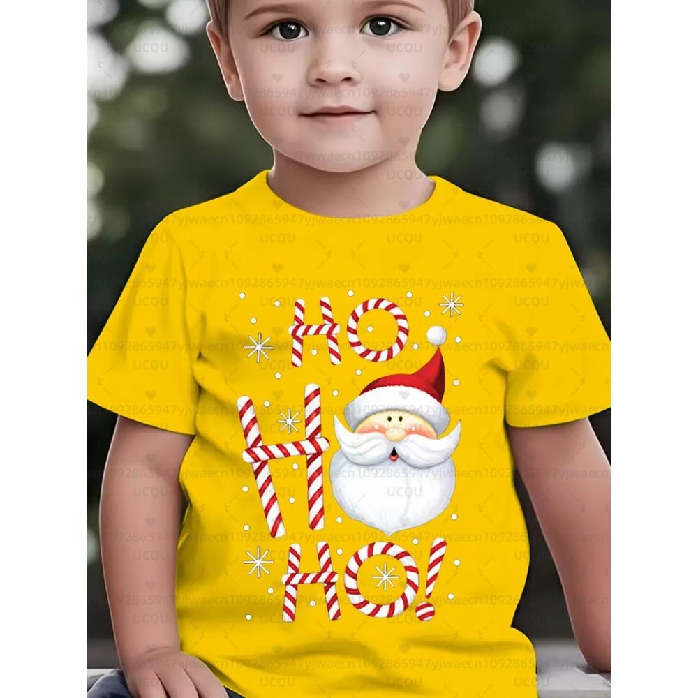 Chlapecké vánoční a letní tričko s krátkým rukávem Kreslený potisk Santa Clause Vánoční dívčí tričko Topy