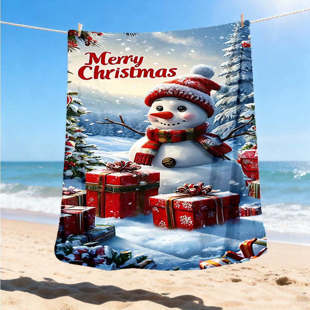 

1pc Christmas Snowman Outdoor Flannel Blanket Soft All Season Polyester Throw , Perfect for Picnics & Travel , Picnic Accessory 80x120cm