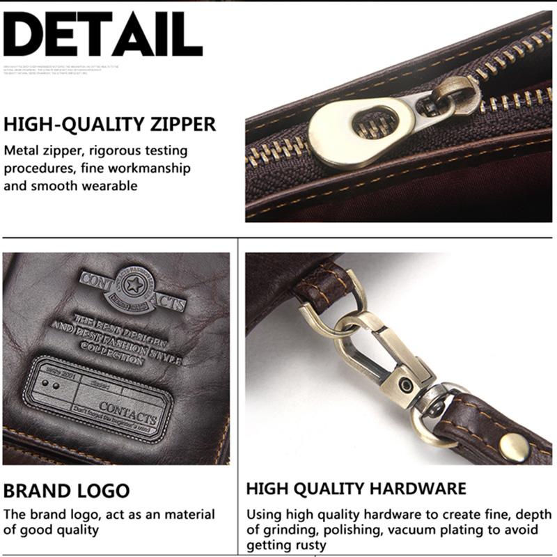 Retro Genuine Leather Wallets Men 9 Card Slot Photo Holder Phone Pocket Portable Money Bag Male Travel Daily Gift Purses CONTACT'S