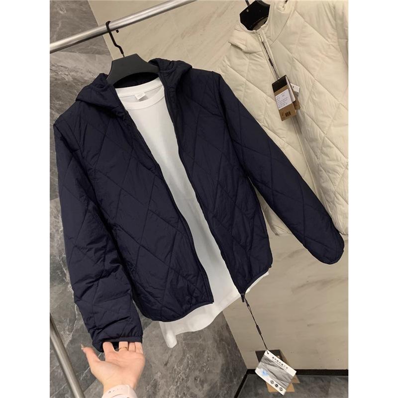 Japanese Unisex Diamond Pattern Hooded Jacket - High-Quality, Warm, Padded, Casual Cotton Outerwear for Autumn/Winter.