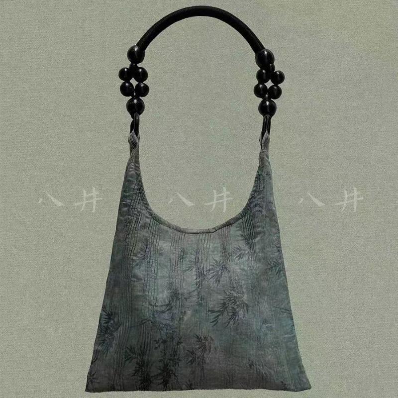 

[Bamboo Leaf Green] New Chinese Blue Grey Bamboo Leaf Zen Temperament Single Shoulder Handheld Cloth Women s Bag