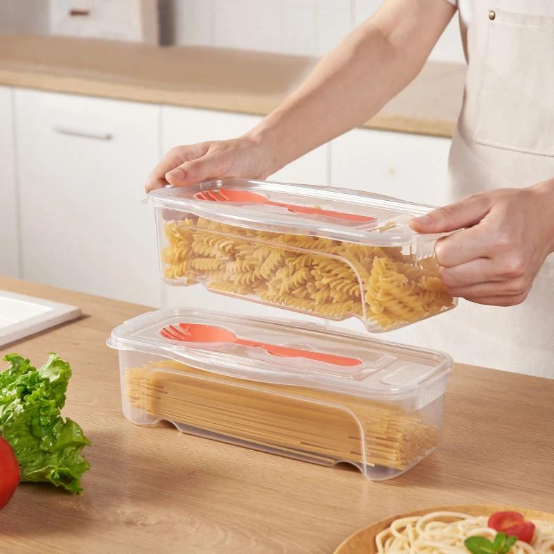 Microwave Pasta Cooking Box With Strainer Heat Resistant Pasta Box With Salad Spoon Steamer Spaghetti Cooker Kitchen Accessories